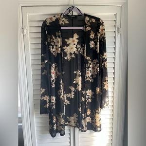 Sheer black floral duster - L
